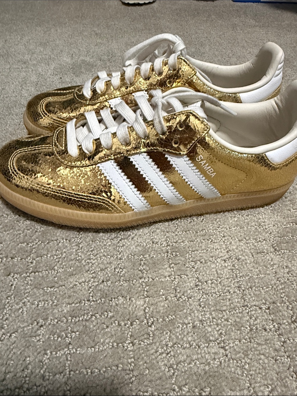 adidas Gold Metallic Samba Sneakers with White Stripes